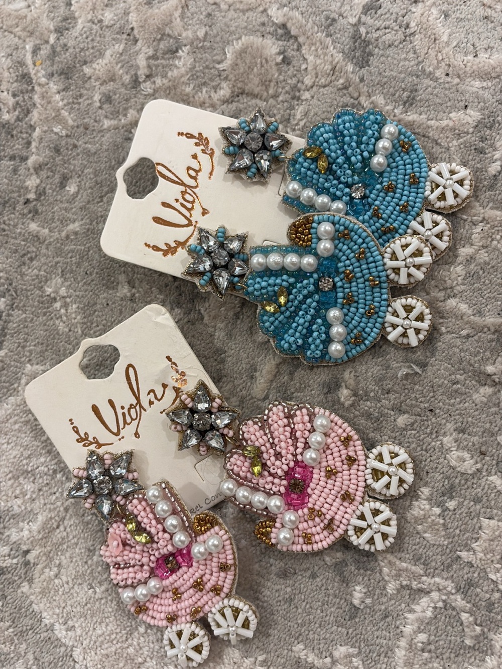 Beaded Baby Carriage Statement Earrings - Blue or Pink